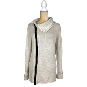 Santiago Magnetic Snap Sweater Jacket Cream Large Cashmere Linen Silk Blend